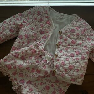 Kensie Baby Quilted Floral Jacket & Bloomers - Pink on Cream